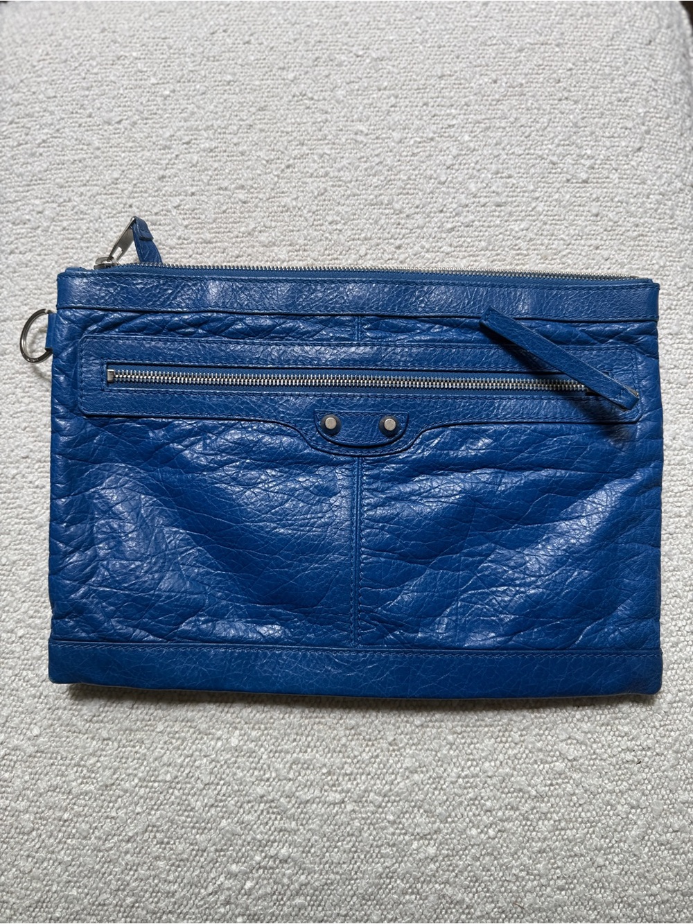 Balenciaga Electric Blue Leather Zip Pouch